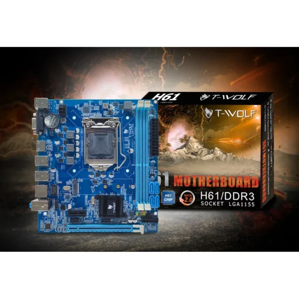 Mainboard T-WOLF H61 Chính hãng (VGA, HDMI, LAN 1000Mbps, M.2 PCIe/NVMe, 2 khe RAM DDR3) + Tặng Mouse