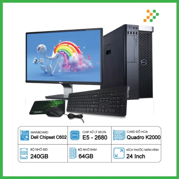 Dell Precision T3610 Xeon E5-2680/RAM 64GB/SSD 240GB/K2000/LCD 24″