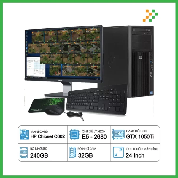 HP Workstation Z420 Xeon E5-2680/RAM 32GB/SSD 240GB/GTX1050Ti/LCD 24″