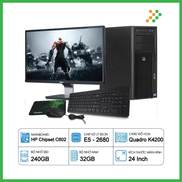 HP Workstation Z420 Xeon E5-2680/RAM 32GB/SSD 240GB/K4200/LCD 24″