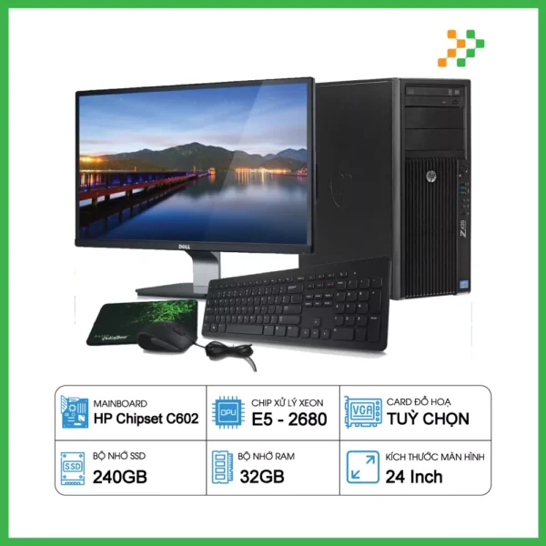 HP Workstation Z420 Xeon E5-2680/RAM 32GB/SSD 240GB/LCD 24″