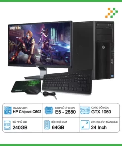 HP Workstation Z420 Xeon E5-2680/RAM 64GB/SSD 240GB/GTX1050/LCD 24″
