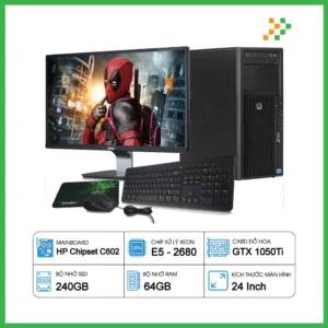 HP Workstation Z420 Xeon E5-2680/RAM 64GB/SSD 240GB/GTX1050Ti/LCD 24"