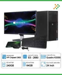 HP Workstation Z420 Xeon E5-2680/RAM 64GB/SSD 240GB/K2000/LCD 24″
