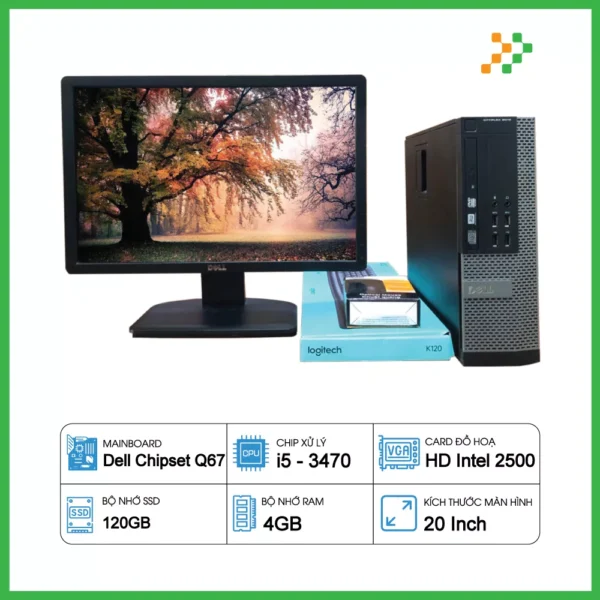 Máy Tính Bộ Dell Core i5-3470/RAM 4GB/SSD 120GB/LCD 20 inch