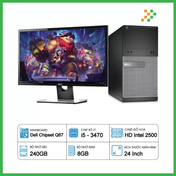 Máy Tính Bộ Dell Optiplex MT Core i5-3470/RAM 8GB/SSD 240GB/LCD 24 inch