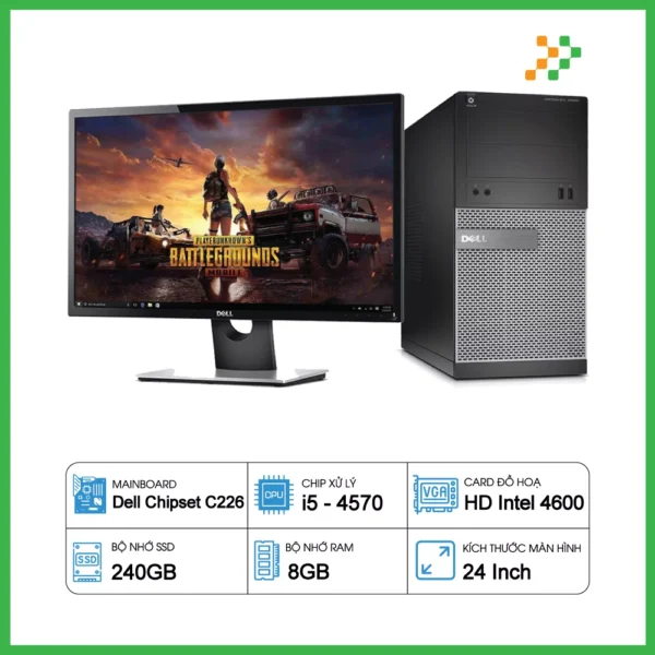 Máy Tính Bộ Dell Optiplex MT Core i5-4570/RAM 8GB/SSD 240GB/LCD 24 inch