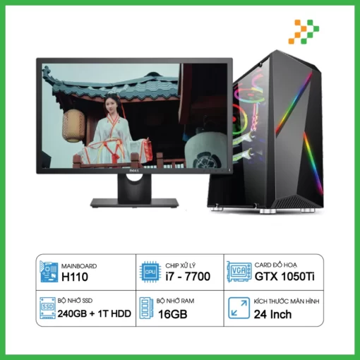 Máy Tính PC Đồ Họa H110 / i7-7700 / 16GB / SSD / 1T / GTX1050Ti / 24inch