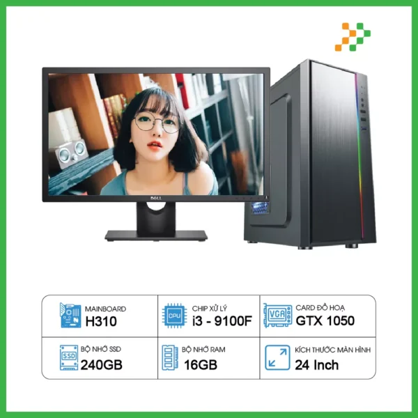 Máy Tính PC Đồ Họa H310 / i3-9100F / 16G / SSD / GTX1050 / 24inch