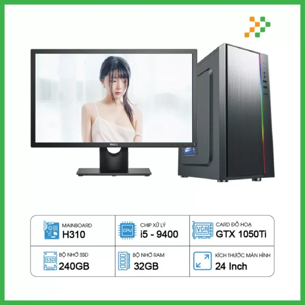 Máy Tính PC Đồ Họa H310 / i5-9400 / 32G / SSD / GTX1050Ti / 24inch