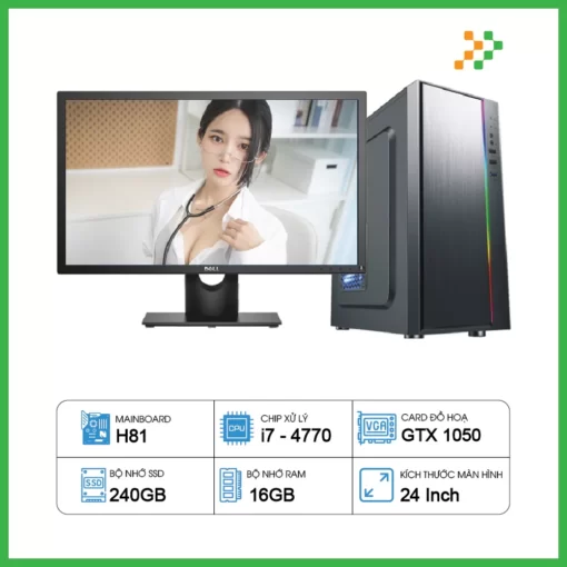 Máy Tính PC Đồ Họa H81 / i7-4770 / 16G / SSD / GTX1060 / 24inch