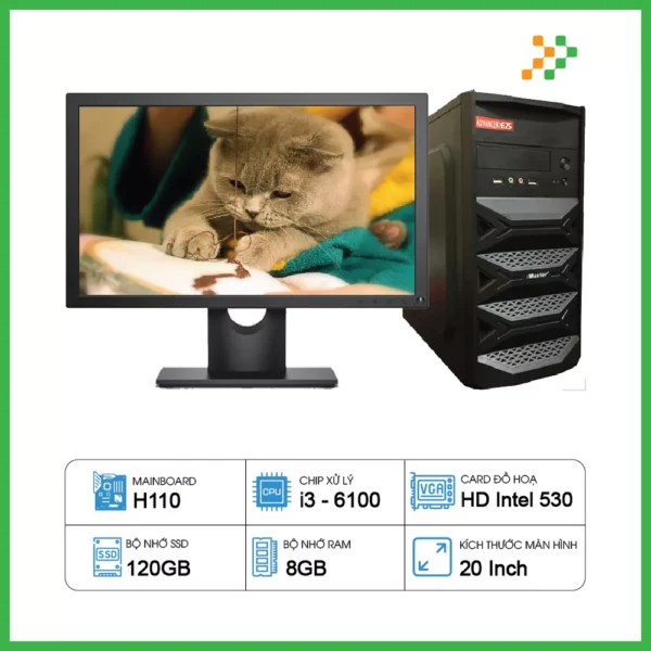 Máy Tính PC Văn Phòng H110/CPU i3-6100/RAM 8GB/SSD 120GB/20 inch