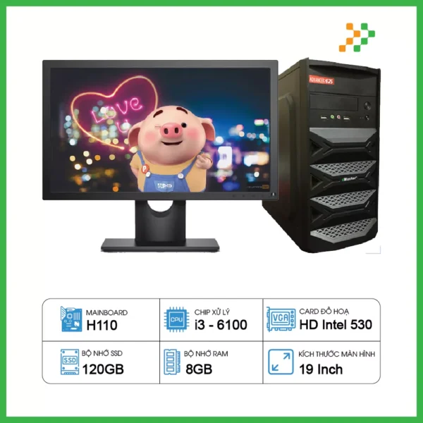 Máy Tính PC Văn Phòng H110/CPU i3-6100/RAM 8GB/SSD 120GB/19 inch