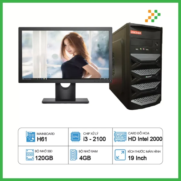 Máy Tính PC Văn Phòng H61/CPU i3-2100/RAM 4GB/SSD 120GB/19 inch