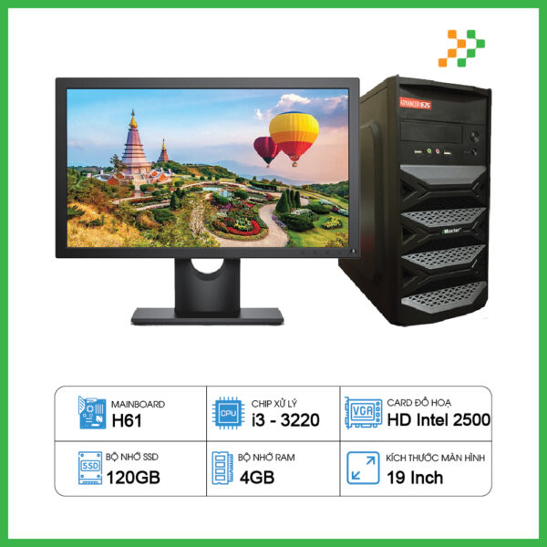 Máy Tính PC Văn Phòng H61/CPU i3-3220/RAM 4GB/SSD 120GB/19 inch