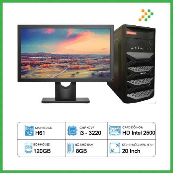 Máy Tính PC Văn Phòng H61/CPU i3-3220/RAM 8GB/SSD 120GB/20 inch