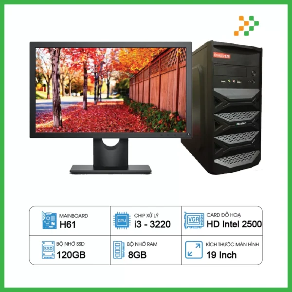 Máy Tính PC Văn Phòng H61/CPU i3-3220/RAM 8GB/SSD 120GB/19 inch