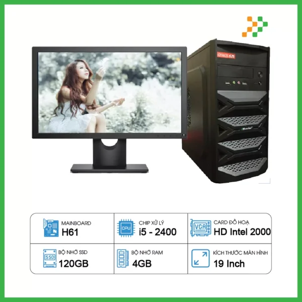 Máy Tính PC Văn Phòng H61/CPU i5-2400/RAM 4GB/SSD 120GB/19 inch