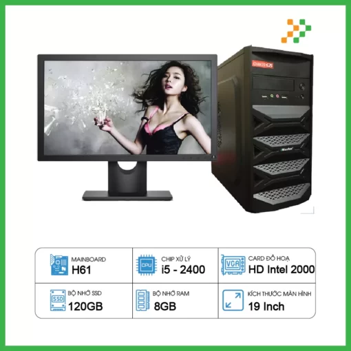 Máy Tính PC Văn Phòng H61/CPU i5-2400/RAM 8GB/SSD 120GB/19 inch