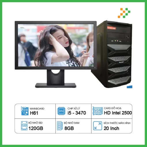 Máy Tính PC Văn Phòng H61/CPU i5-3470/RAM 8GB/SSD 120GB/20 inch