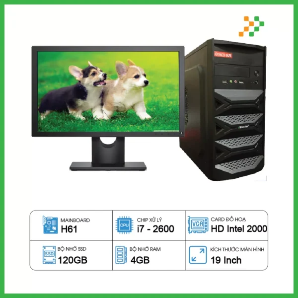 Máy Tính PC Văn Phòng H61/CPU i7-2600/RAM 4GB/SSD 120GB/19 inch