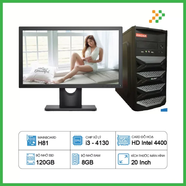 Máy Tính PC Văn Phòng H81/CPU i3-4130/RAM 8GB/SSD 120GB/20 inch