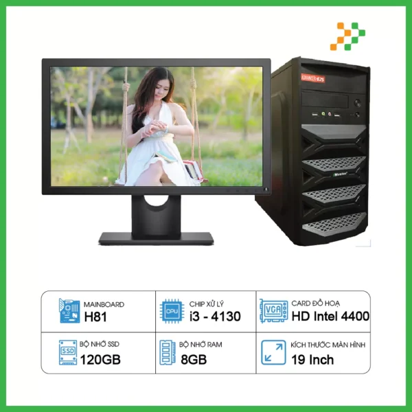 Máy Tính PC Văn Phòng H81/CPU i3-4130/RAM 8GB/SSD 120GB/19 inch