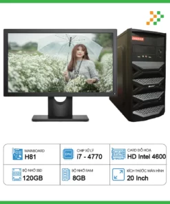 Máy Tính PC Văn Phòng H81/CPU i7-4770/RAM 8GB/SSD 120GB/20 inch
