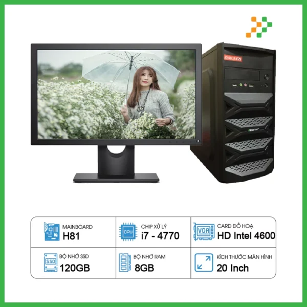 Máy Tính PC Văn Phòng H81/CPU i7-4770/RAM 8GB/SSD 120GB/20 inch