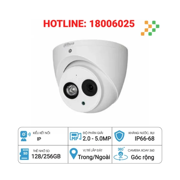 Camera HDCVI 2MP DAHUA DH-HAC-HDW1200EMP-A-S5 tích hợp mic