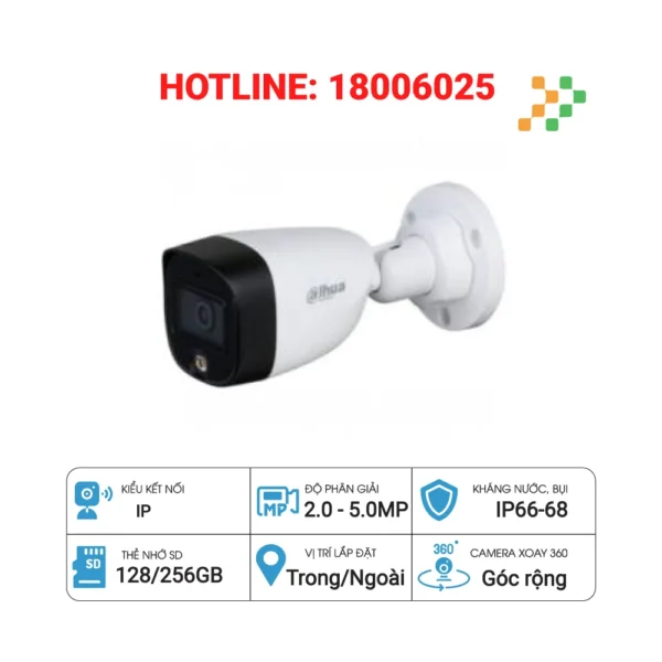 Camera HDCVI 2MP Full Color DAHUA DH-HAC-HFW1239CP-A-LED