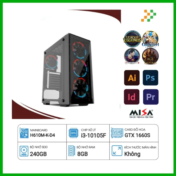 Máy tính PC Gaming Intel Core i3-10105F/8GB/240GB SSD/GeForce GTX 1660 Super/Free DOS/