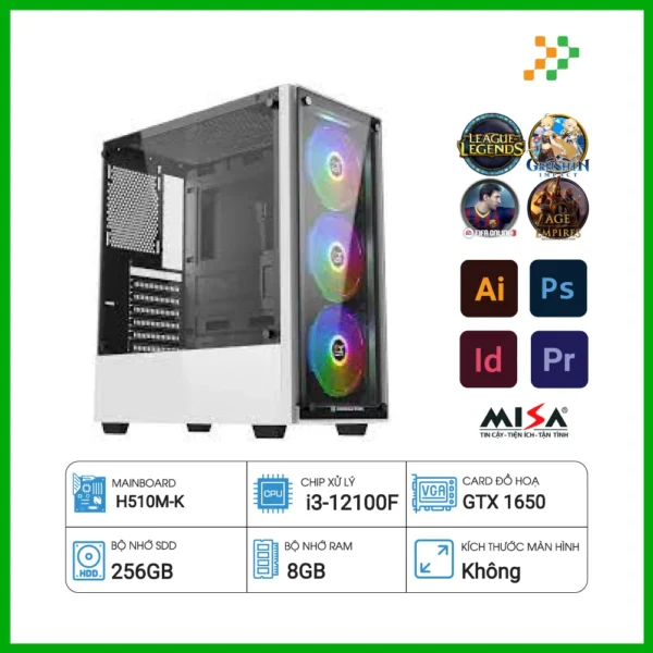 Máy tính PC Gaming Intel Core i3-12100F/8GB/256GB SSD/GeForce GTX 1650/Free DOS/