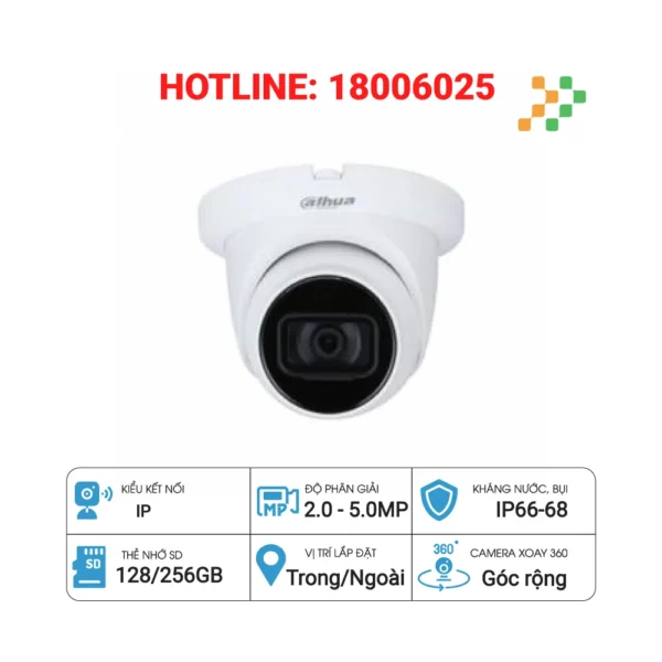 Camera HDCVI 5MP DAHUA DH-HAC-HDW1500TMQP-A-S2 tích hợp mic