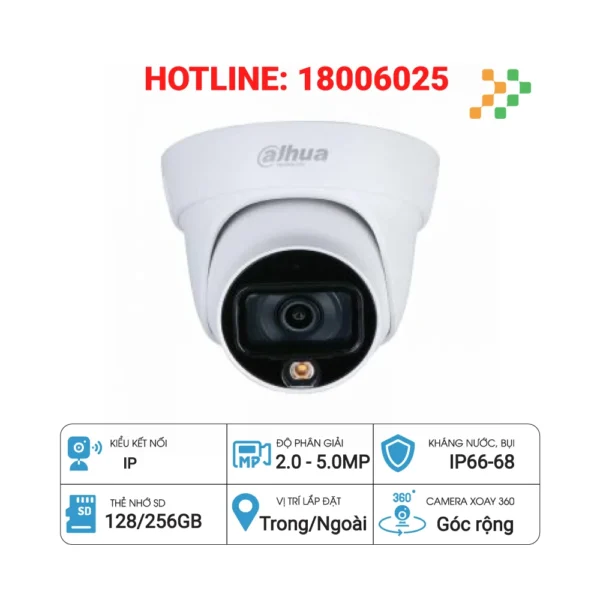 Camera HDCVI Dome 5MP Full-Color DAHUA DH-HAC-HDW1509TLP-LED