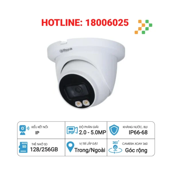 Camera IP Full-Color Dome 2MP DAHUA DH-IPC-HDW3249TMP-AS-LED