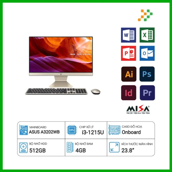 Máy tính PC ASUS A3202WB A3402WBAK-WA070W (23.8″ Full HD/Intel Core i3-1215U/4GB/512GB SSD/Windows 11 Home/WiFi 802.11ax)