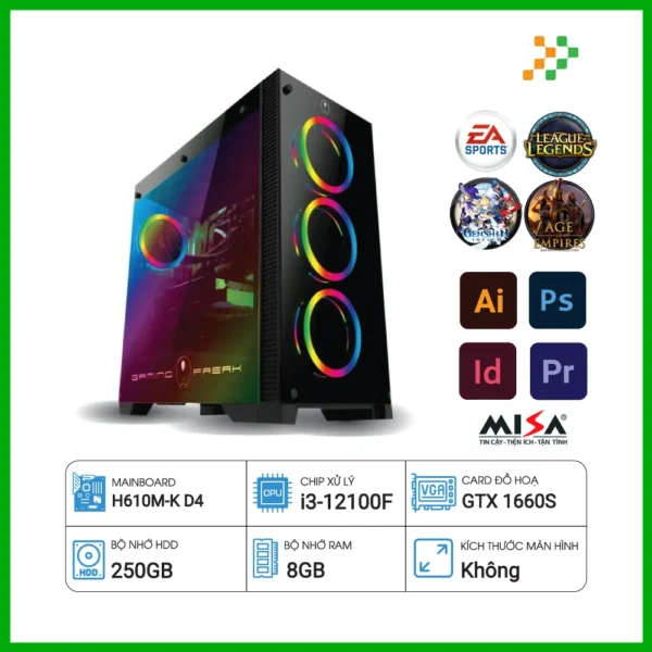 Máy tính PC Gaming 30070 Intel Core i3-12100F/8GB/250GB SSD/GeForce GTX 1660 Super/Free DOS/