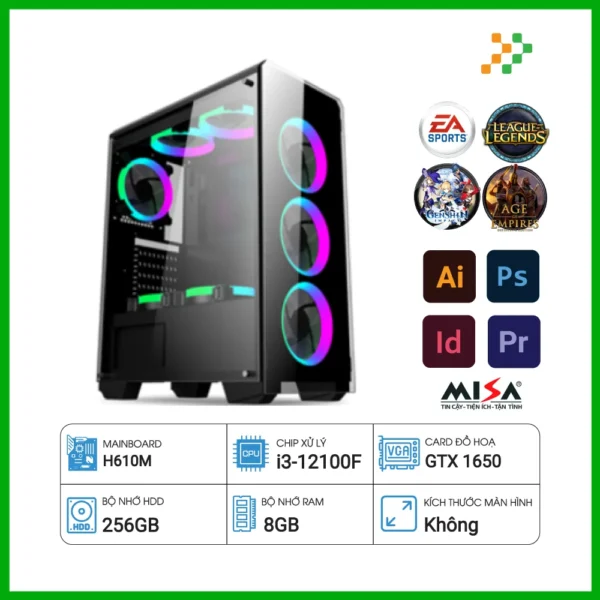 Máy tính PC Gaming 30083 Intel Core i3-12100F/8GB/256GB SSD/GeForce GTX 1650/Free DOS/