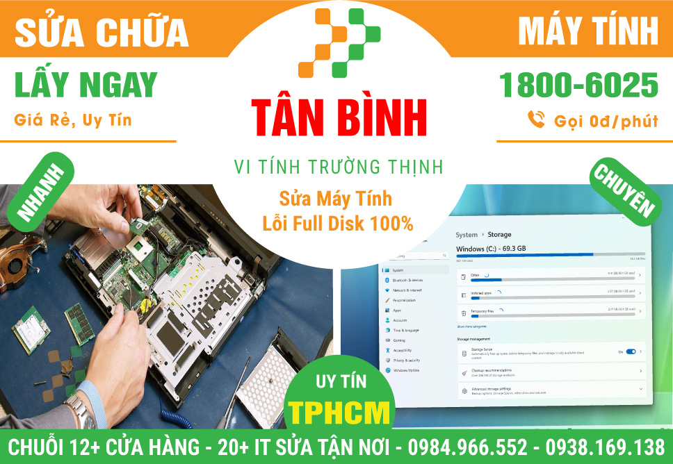 Chỗ Sửa Máy Tính Bị Lỗi Full Disk 100% Tại Quận Tân Bình