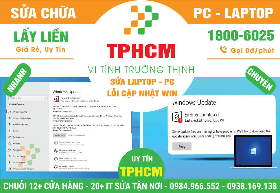 Địa Chỉ Sửa Laptop Lỗi Cập Nhật Win TPHCM Giá Rẻ