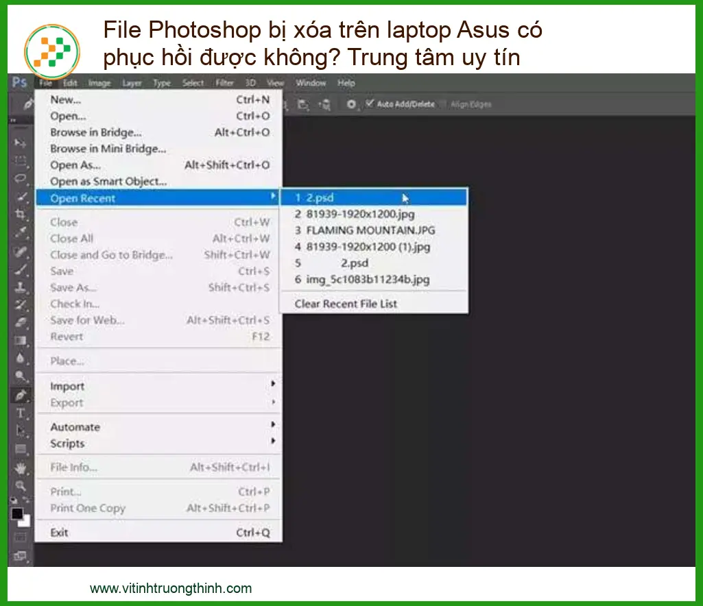 File Photoshop bị xóa trên laptop Asus có phục hồi được không? Trung tâm uy tín