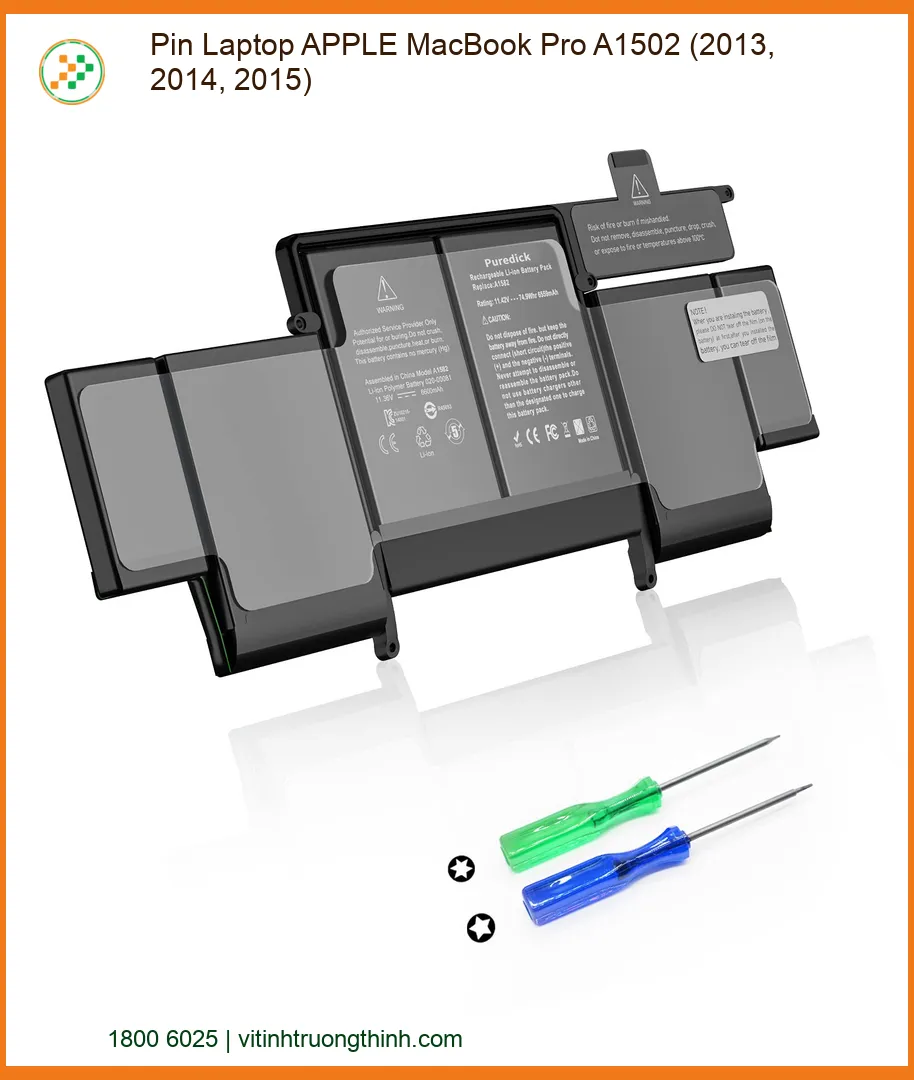 Pin Laptop APPLE MacBook Pro A1502 - Đơn vị thay pin laptop lấy liền TPHCM