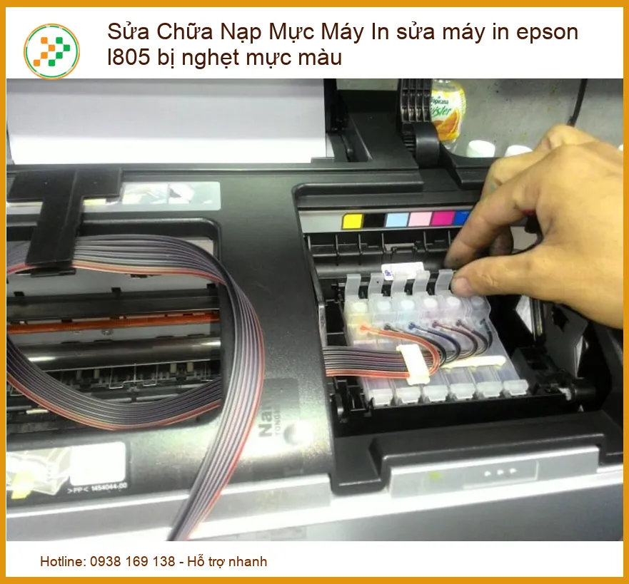 Máy in Epson L805 bị nghẹt mực màu - Địa chỉ sửa chữa nạp mực máy in uy tín