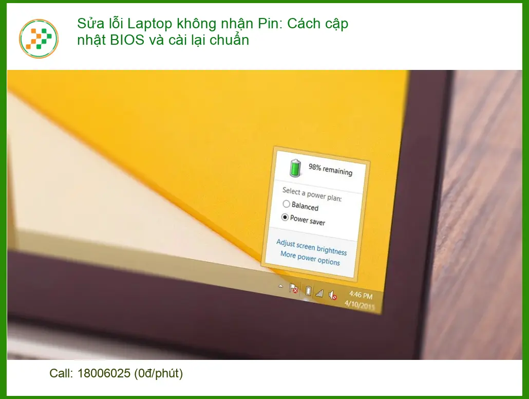 Laptop không nhận Pin: Cập nhật BIOS, cài chuẩn - Sửa laptop TPHCM