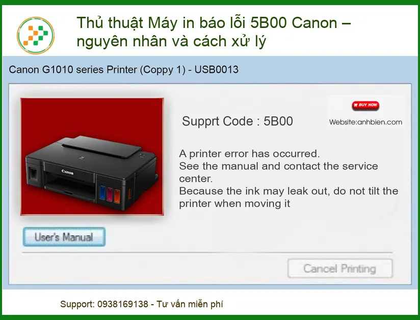 Máy in Canon báo lỗi 5B00 – Nguyên nhân và Địa chỉ sửa uy tín
