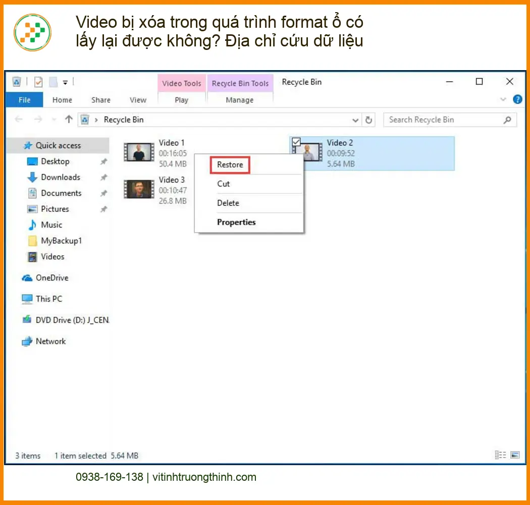 Khôi Phục Dữ Liệu Video bị xóa format ổ - Trung tâm cứu dữ liệu TPHCM