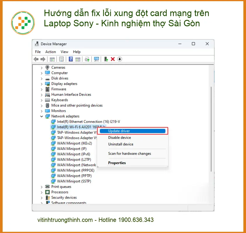 Sửa Laptop Hướng dẫn fix lỗi xung đột card mạng Sony - Trung tâm hỗ trợ kỹ thuật TPHCM