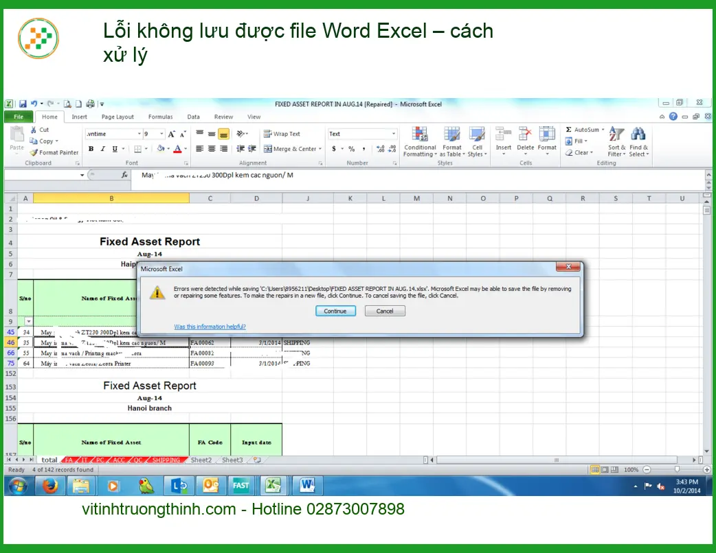 Văn phòng lỗi không lưu được Word Excel – xử lý - Trung tâm hỗ trợ TPHCM