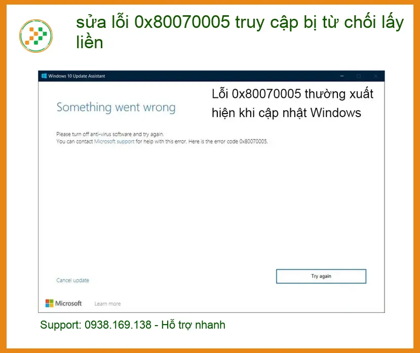 Sửa Laptop sửa lỗi 0x80070005 - Tiệm máy tính uy tín Tphcm